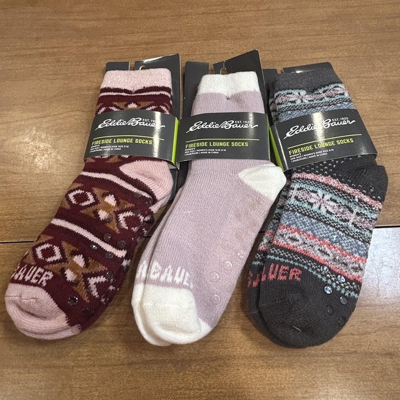 Eddie Bauer Accessories - Eddie Bauer Fireside Lounge Crew Socks Womens One Size Multicolor Grip Lot 3